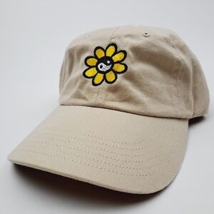 Yin Yang Flower Embroidered Relaxed Cotton Hat Cap Beige Adjusta…